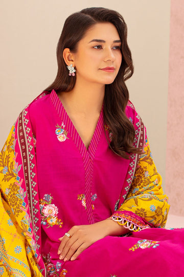 Zellbury Embroidered Shirt Shalwar Dupatta - Pink - Slub Lawn Suit - 0899 Online Shopping